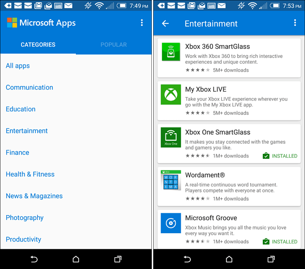Microsoft Apps Android
