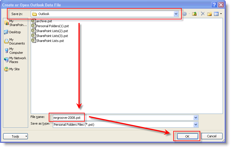 cómo logro crear un archivo pst de Outlook 2003