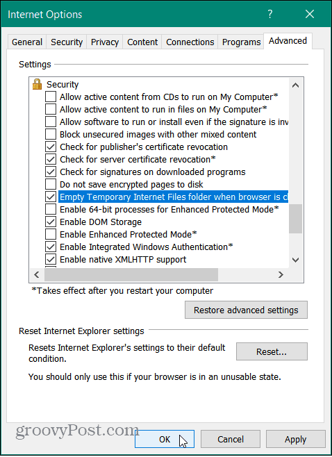 advanced options empty temp files