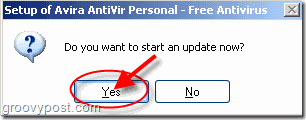 Promt yes to allow Avira AntiVir Personal to Auto-Update