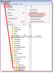 Windows Registry Editor enabling email recovery in Inbox for Outlook 2007 Dword