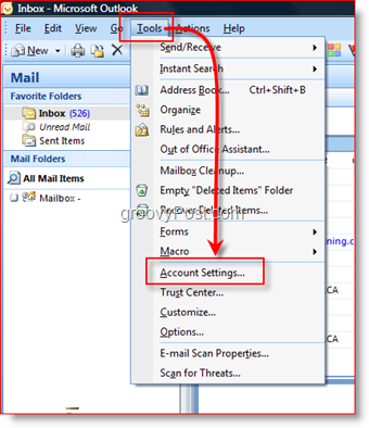 Open Account Settings in Outlook 2007