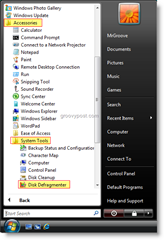Launch Disk Defragmenter from Windows Vista Start Menu