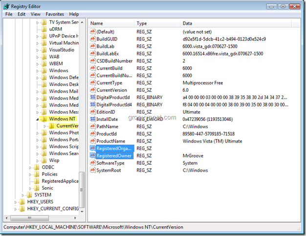 Windows Registry Editor Screenshot