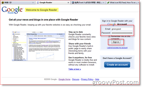 Google Reader Login Page :: groovyPost.com