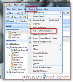 Enable / Turn on Microsoft Outlook Out of Office Assistant Auto-Reply