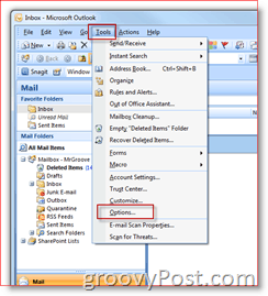 Outlook 2007 Tools, Options Menu