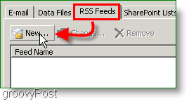 Screenshot Microsoft Outlook 2007 Create RSS Feed