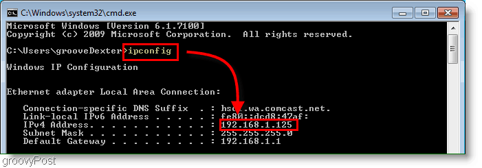 Screenshot - Run IPConfig in Windows Command Window