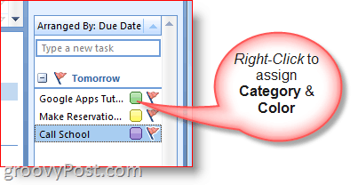 Outlook 2007 To-Do Bar - Right Click Task to Select Colors and Category