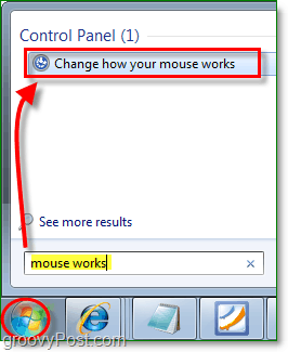 enter mouse works in the startt menu to find the change your mouse function window