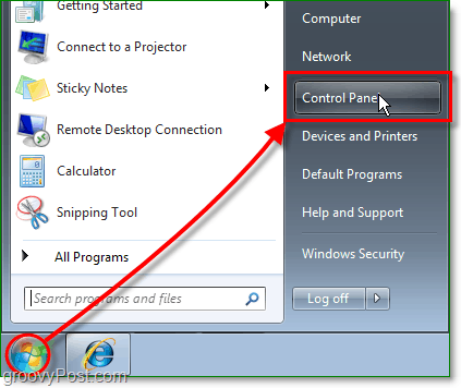 Click the Start Orb menu, then click the control panel In windows 7