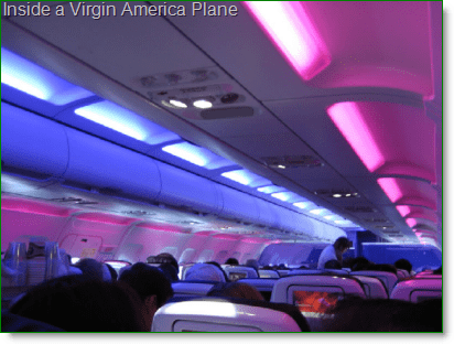 the inside of a virgin america flight