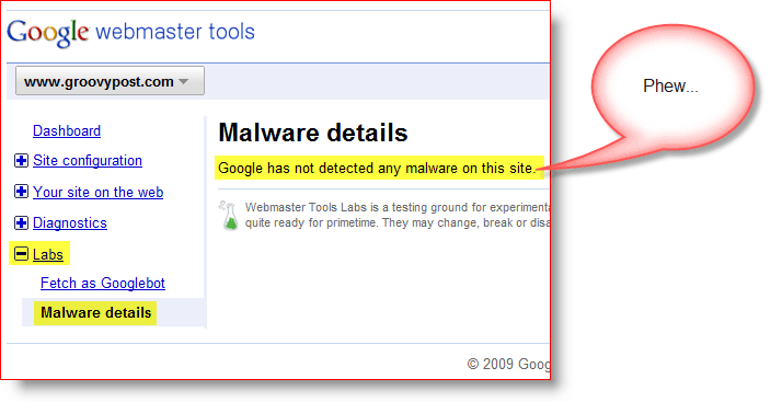 groovypost.com Google Webmaster Tools Malware Details
