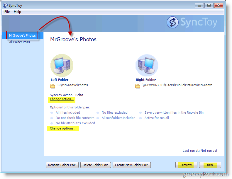 Microsoft SyncToy Main Menu Screenshot