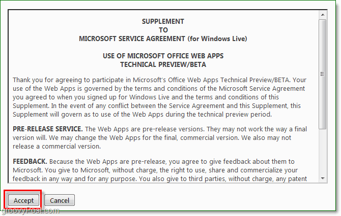 read the office web apps 2010 service agreement