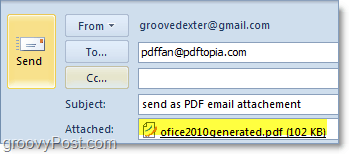 sending a automatically converted and attached pdf in outlook 2010