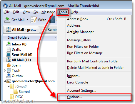 access the thunderbird options menu