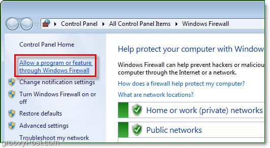allow a program or feature through the windows 7 firewall