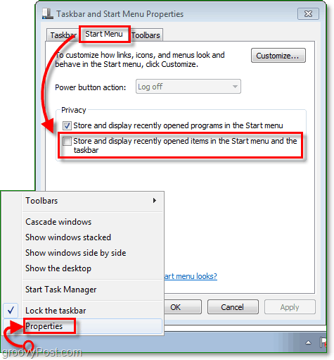 menu iniciar do Windows 7 eliminar lista de atalhos