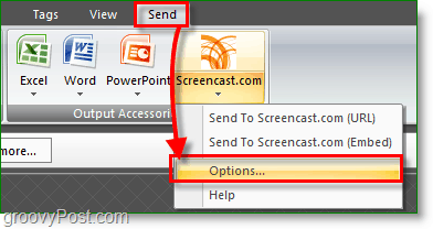 after it's installed, click the send tab then screencast options