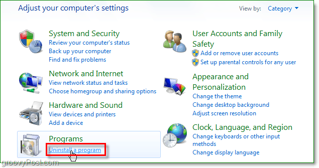 click uninstall a program to continue removing ie from windows 7