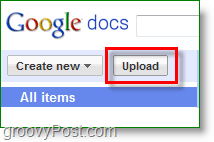 Google Docs screenshot - upload button
