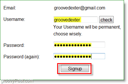 Gravatar screenshot - enter a username and password