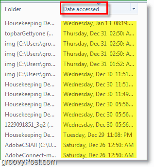 Windows 7 screenshot -using date accessed in search.