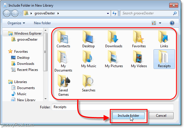 select a folder to include in windows 7 libraries