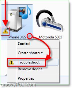 right-click your bluetooth device and click troubleshoot, notice the troubleshoot icon which is represented by a orange exclamation mark