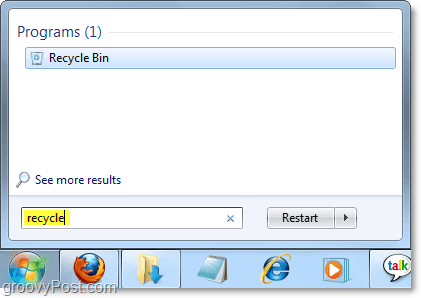 get to the recycle bin from the windows 7 start menu