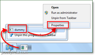 adjust taskbar shortcut properties windows 7