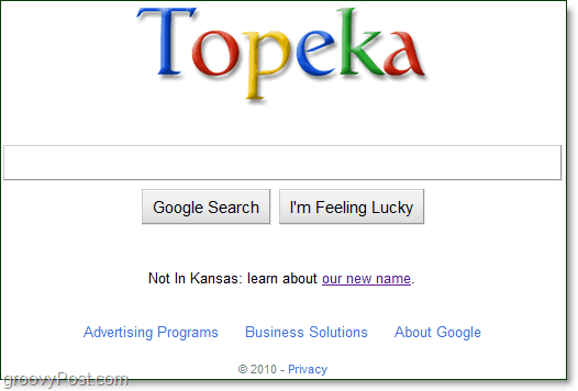 google with the new topeka logo on their home page