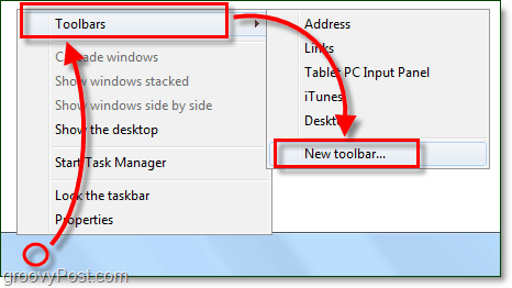 how to create a new taskbar toolbar in windows 7