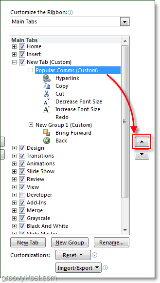use up and down arrows to manage ribbon actions