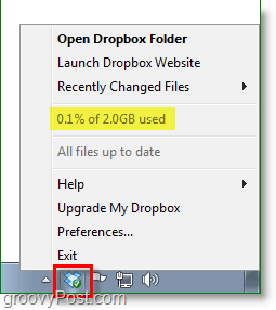 Dropbox screenshot - the dropbox system tray icon rocks