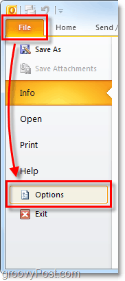 File > Options in Outlook 2010