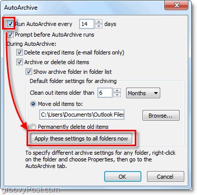 enable autoarchive for all Outlook 2010 emails