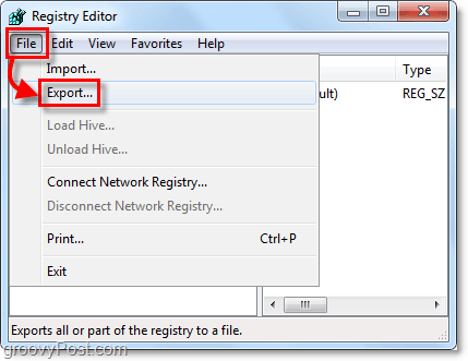 windows 7 and vista registry export