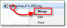 merge a registry file to restore it in windows 7 and vista
