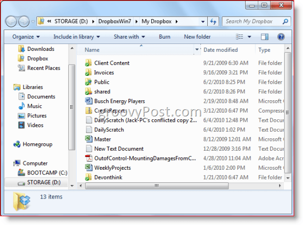 Windows 7 Windows Explorer Dropbox folder