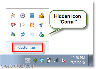 the hidden icon corral in windows 7