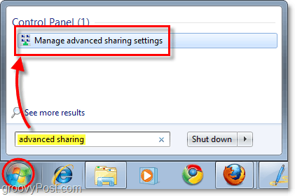 manage advanced sharing settings in Windows 7