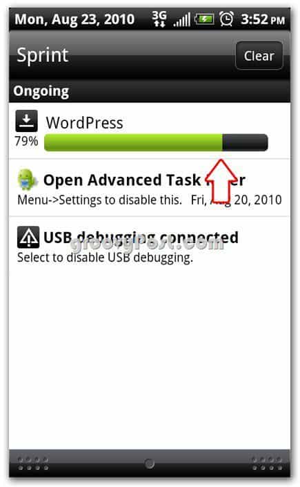 Wordpress on Android install screen