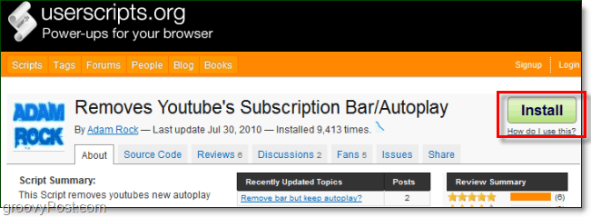 install user script by adam rock for firefox youtube bar removal