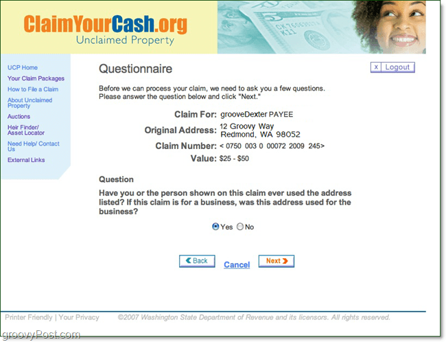 answer the unclaimed property questionnaire