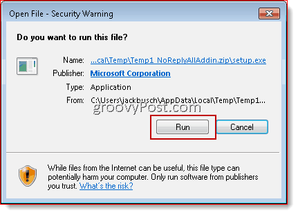 run the setup for noreplyall for outlook2010