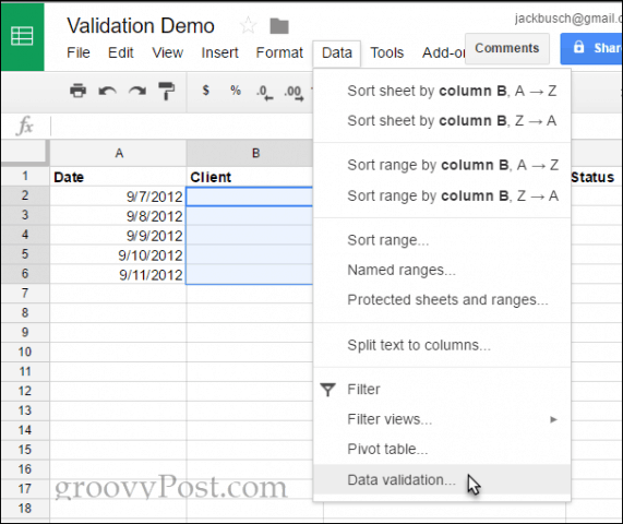 how to add a drop-down list of options in google docs