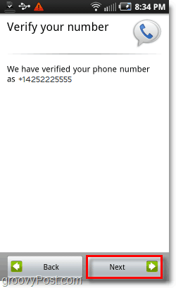 Google Voice on Android Mobile Config Verify Number